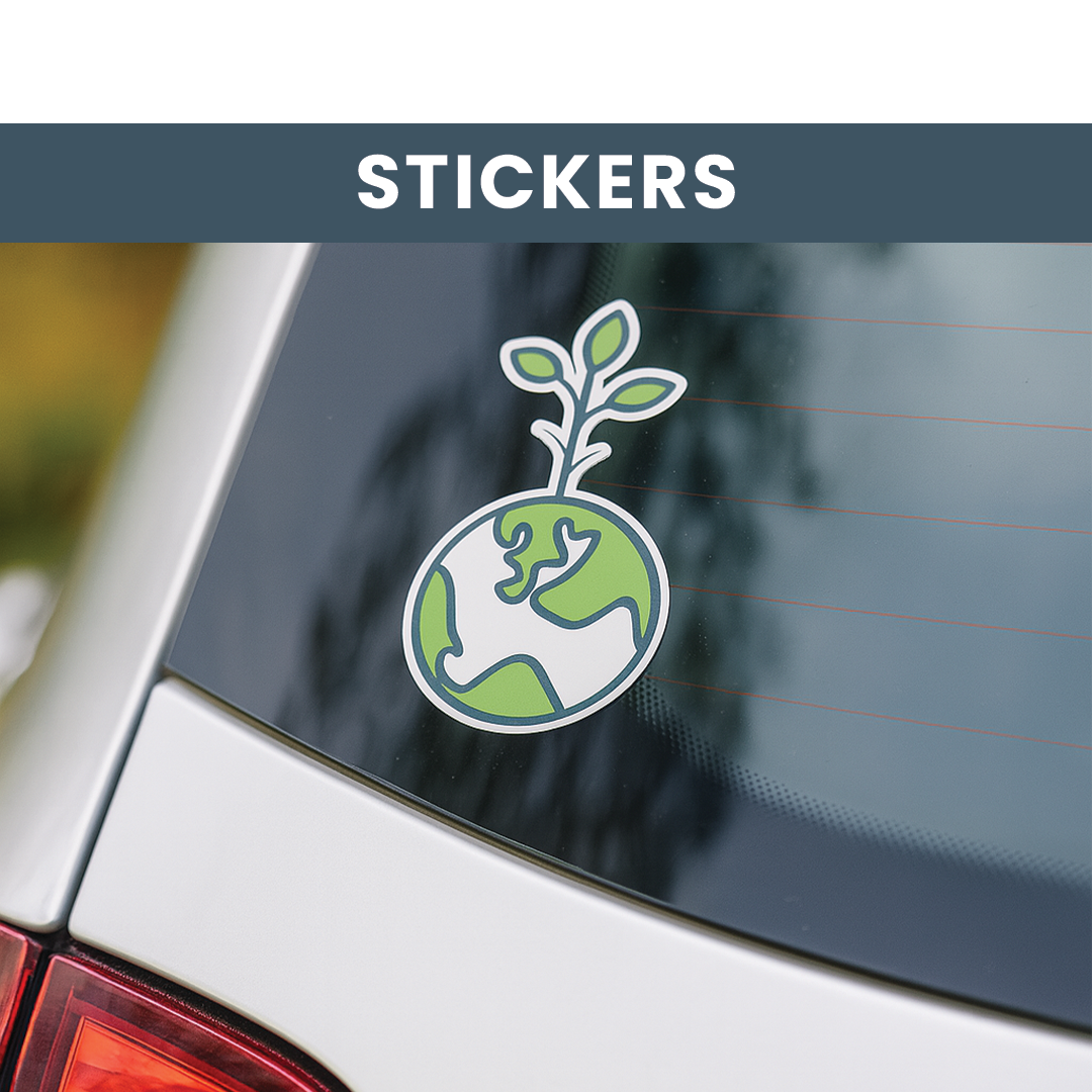 Lifestyle image of a vinyl sticker stuck to the back window of a car