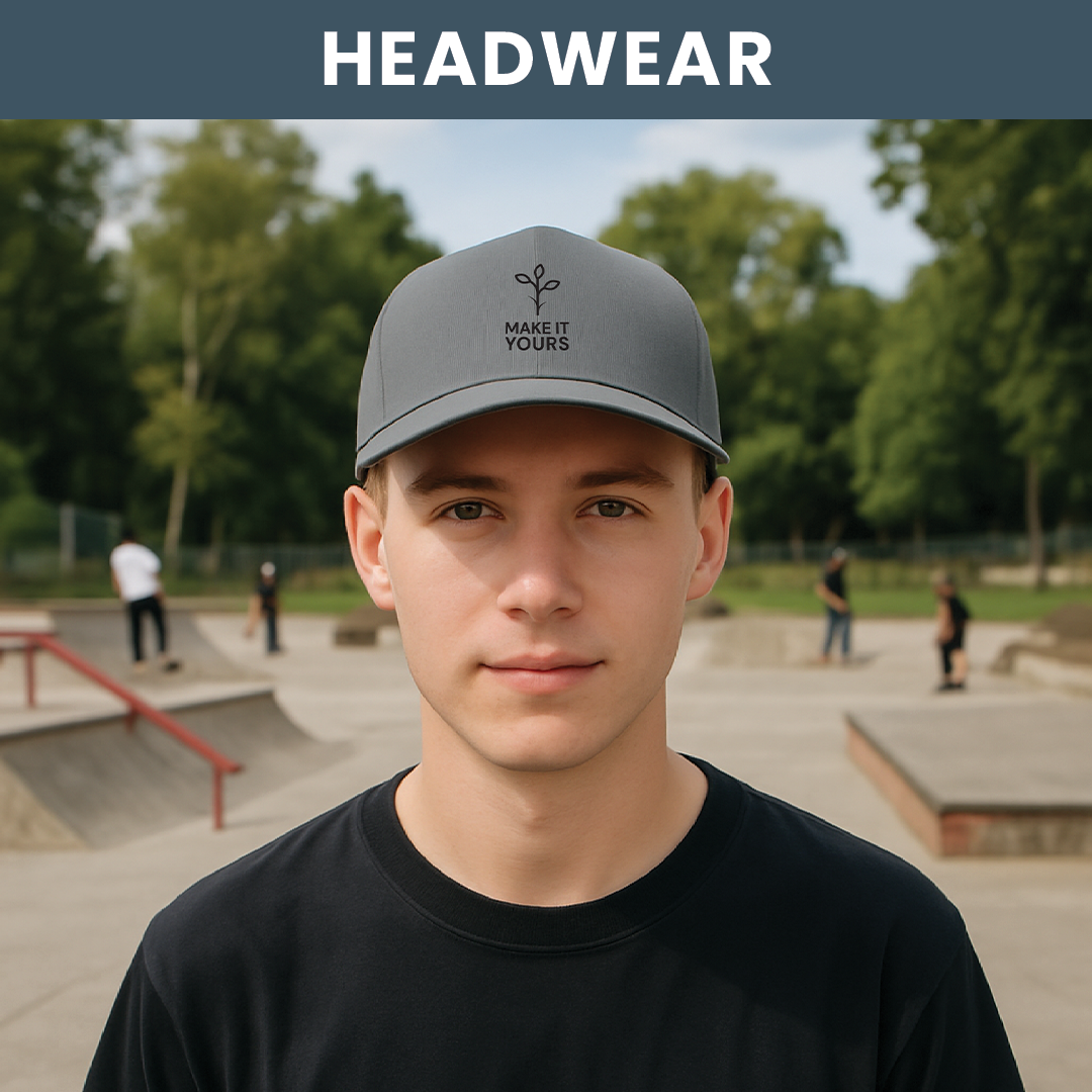 Lifestyle image of man wearing hat in skate park setting
